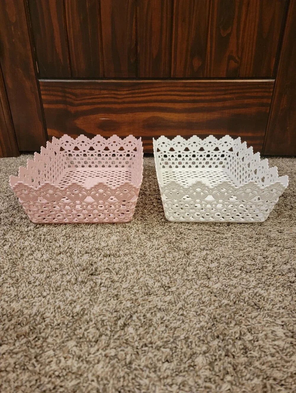 Storage Trays in Pink and White Scalloped Lace Design